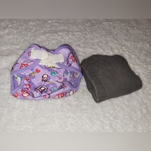 Rumparooz Newborn Cloth Diaper Cover w/ 2 Inserts Purple Owl Print Reusable